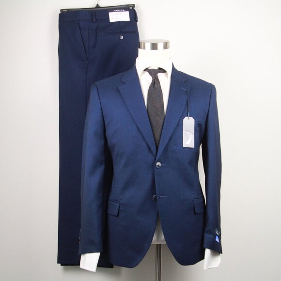 42S Nautica Men's 2-Pc Suit Blue Birdseye Jacket Blazer Pants 36Wx29L E04470 - Picture 1 of 10